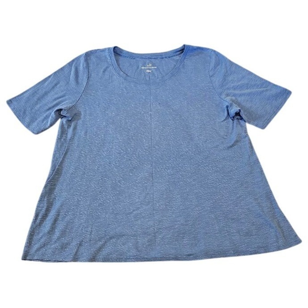J. Jill Pima Scoop Neck Elbow Sleeve Tee Blue XL A-Line Slub Knit Top